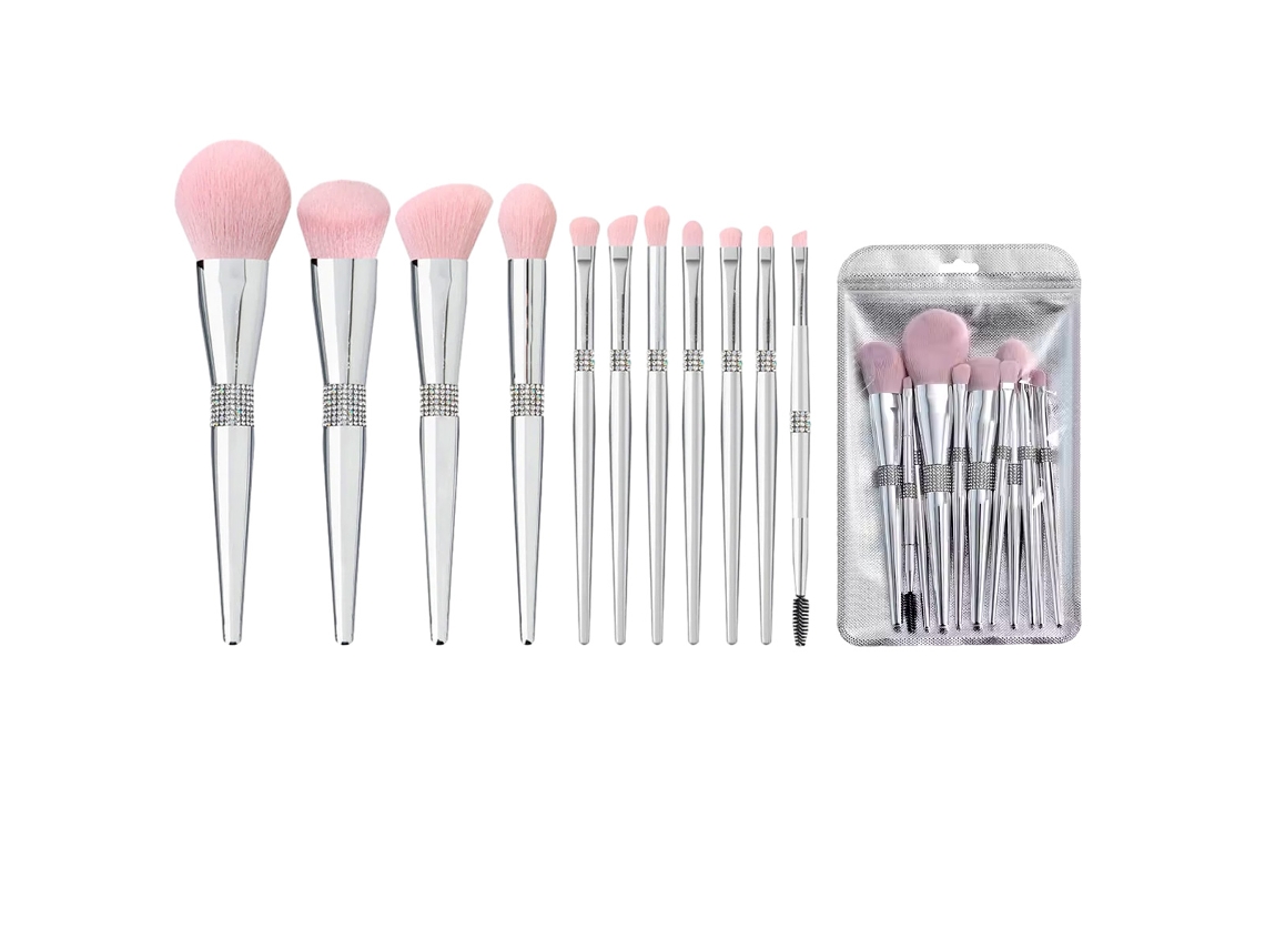 Juego de 11 brochas de maquillaje con purpurina plateada brillante
