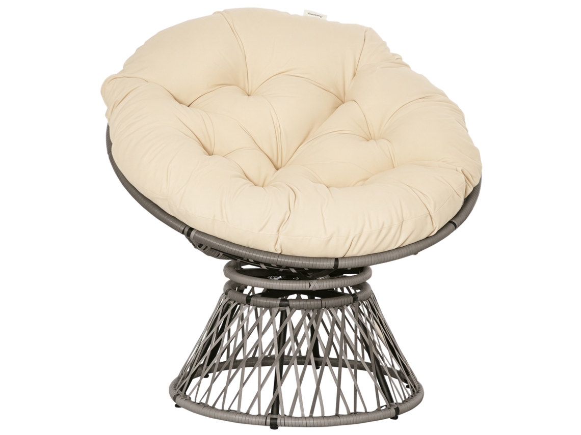 VPMKP - Silla de jardín giratoria Outsunny Papasan Ø97x90 cm con gran cojín de poliéster