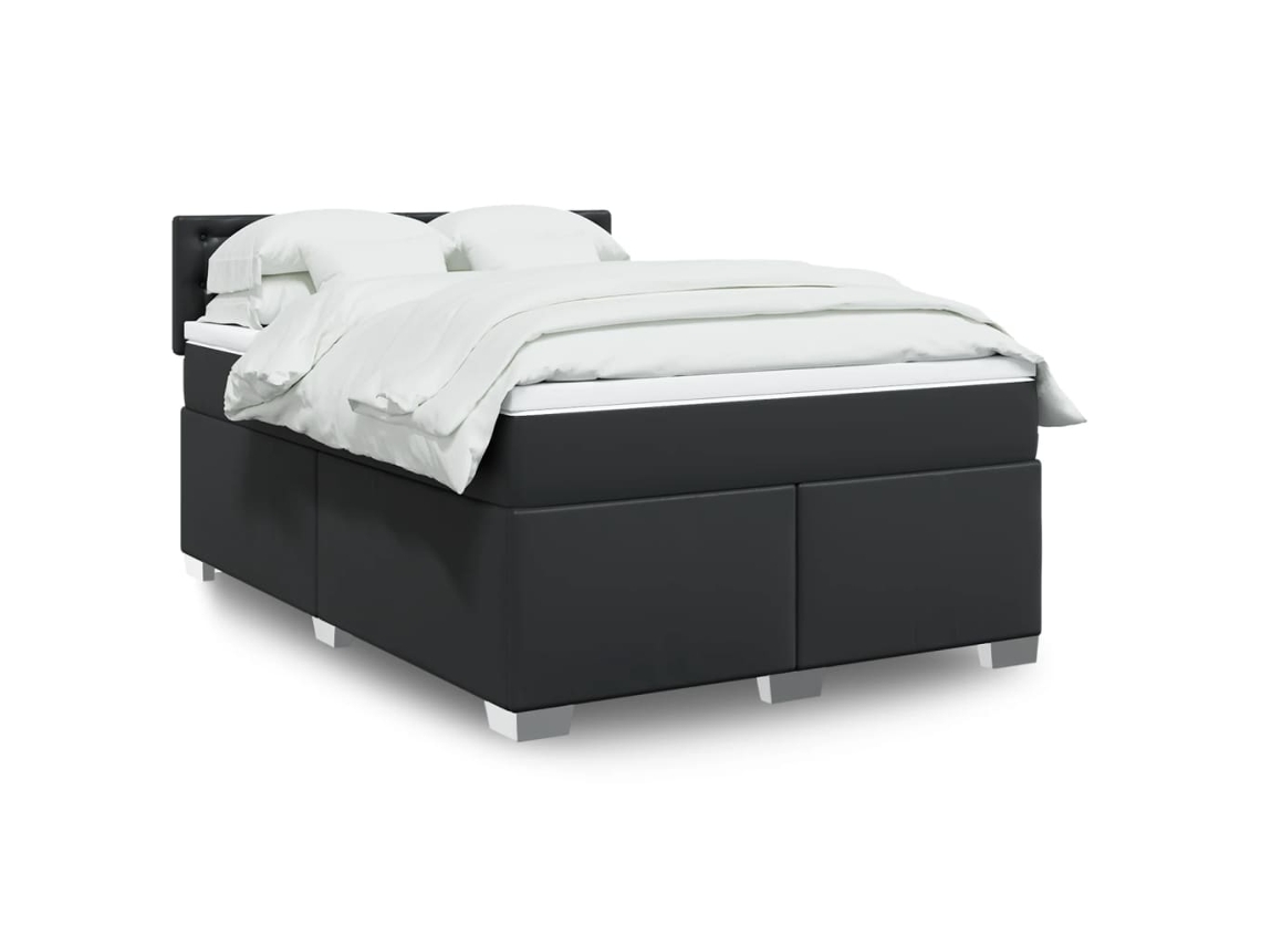 Cama box spring con colchón cuero sintético negro 140x200cm