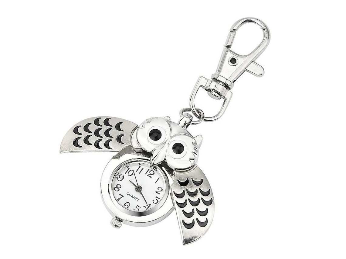 Reloj De Bolsillo Con Forma De Búho Plateado, Modelo 2025, Con Clip Para Llaves - Reloj De Bolsillo Con Clip Para Llaves
