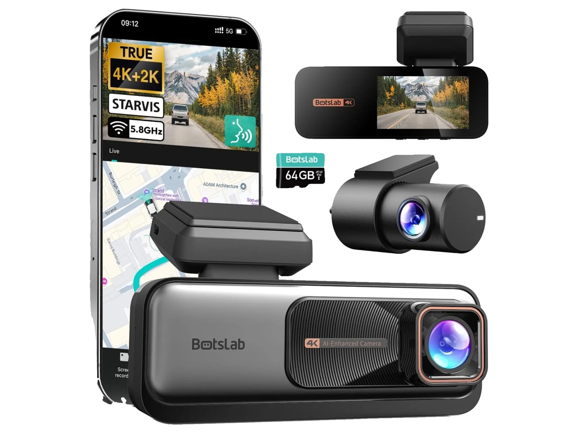 Cámara de salpicadero, 4K frontal y 2K trasera, alertas de seguridad ADA, paquete estándar, 64 g