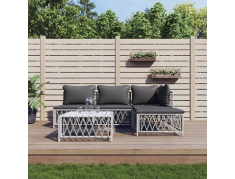 Conjunto 5 de muebles de jardín VIDAXL y cojines acero blanco