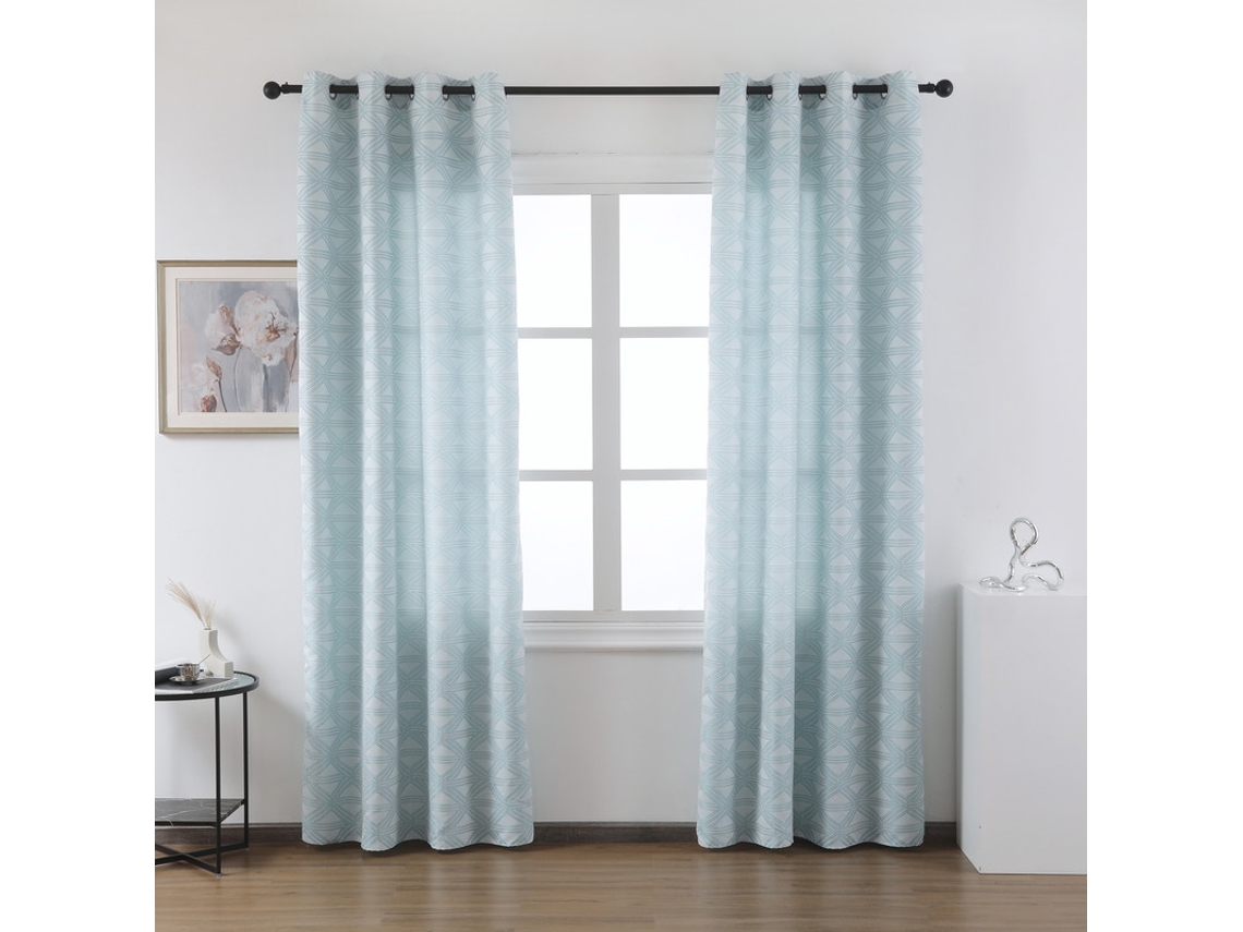 Cortina de tela de cuerpo entero azul turquesa con estampado de líneas cruzadas 140 x 260 cm - Individual