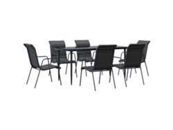 Juego de comedor para jardín 7 piezas acero y textilene negro VIDAXL