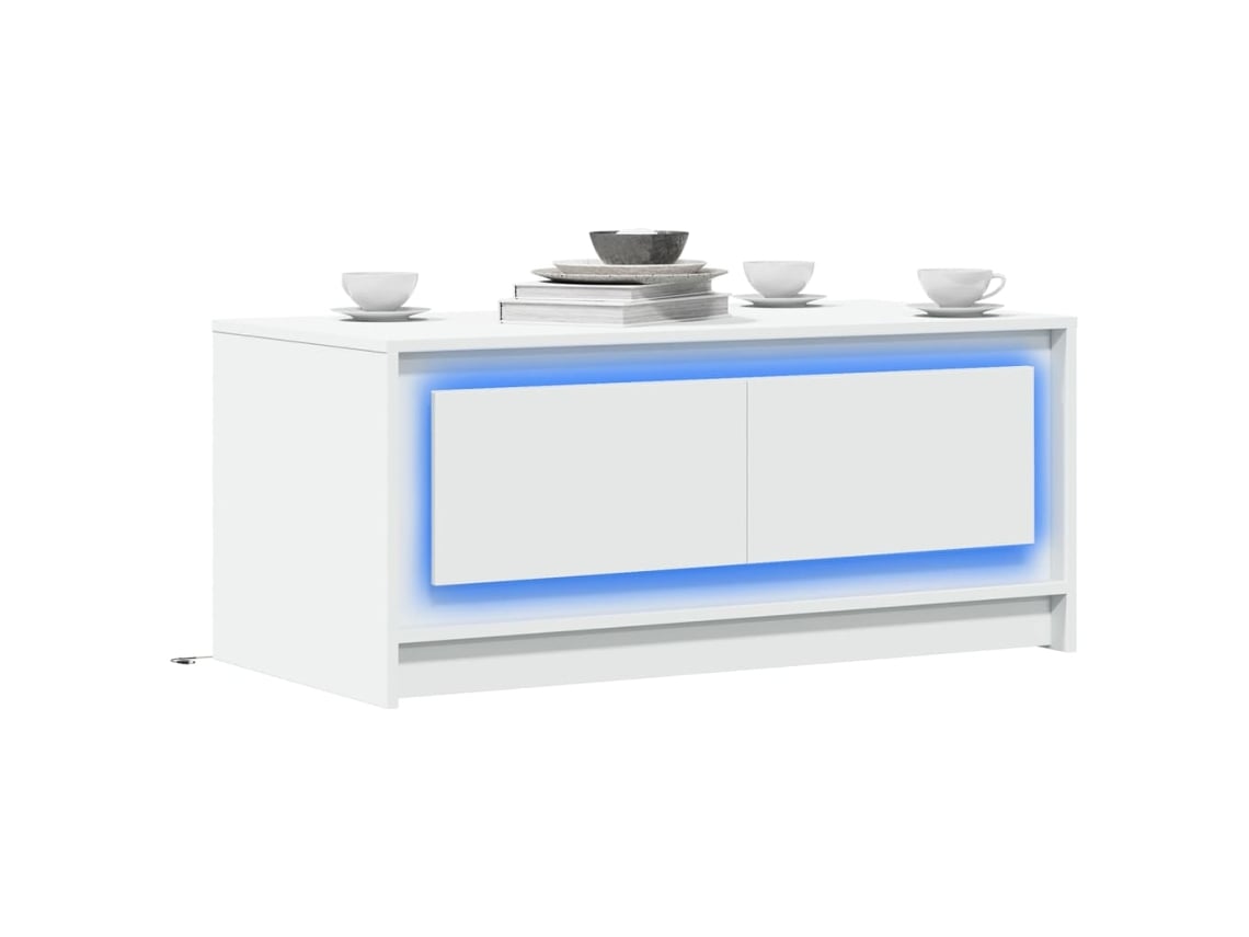 Mesa De Centro Con Luces Led Madera Ingeniería Blanca