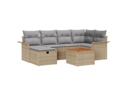 Conjunto 7 De Sofás De Jardín De Vidaxl Con Cojines  Beige Ratán