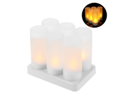 6 Velas Led Recargables Sin Llama Con Base De Carga Y Recipientes Esmerilados Para Decoración De Fiestas Y Festivales.