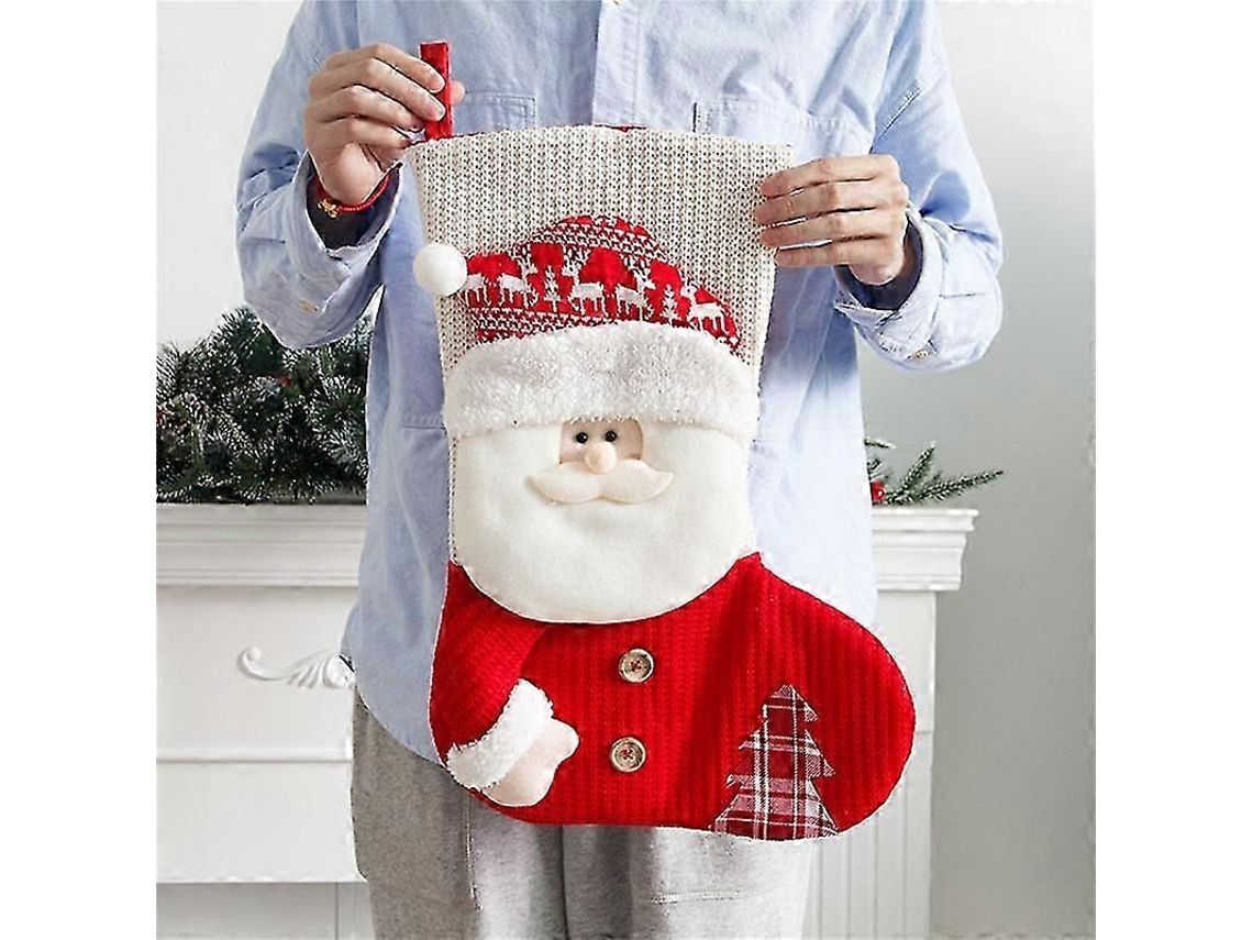 Medias navideñas rojas de talla grande, medias navideñas blancas de punto, decoración para chimenea con Papá Noel, decoración del hogar. Hengjian