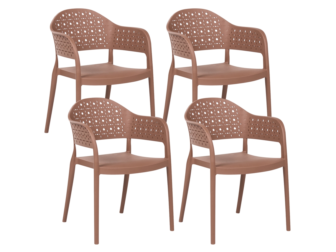 Quatro Cadeiras Empilháveis Para Interior E Exterior Beliani Narino De Polipropileno Castanho 55x50x78