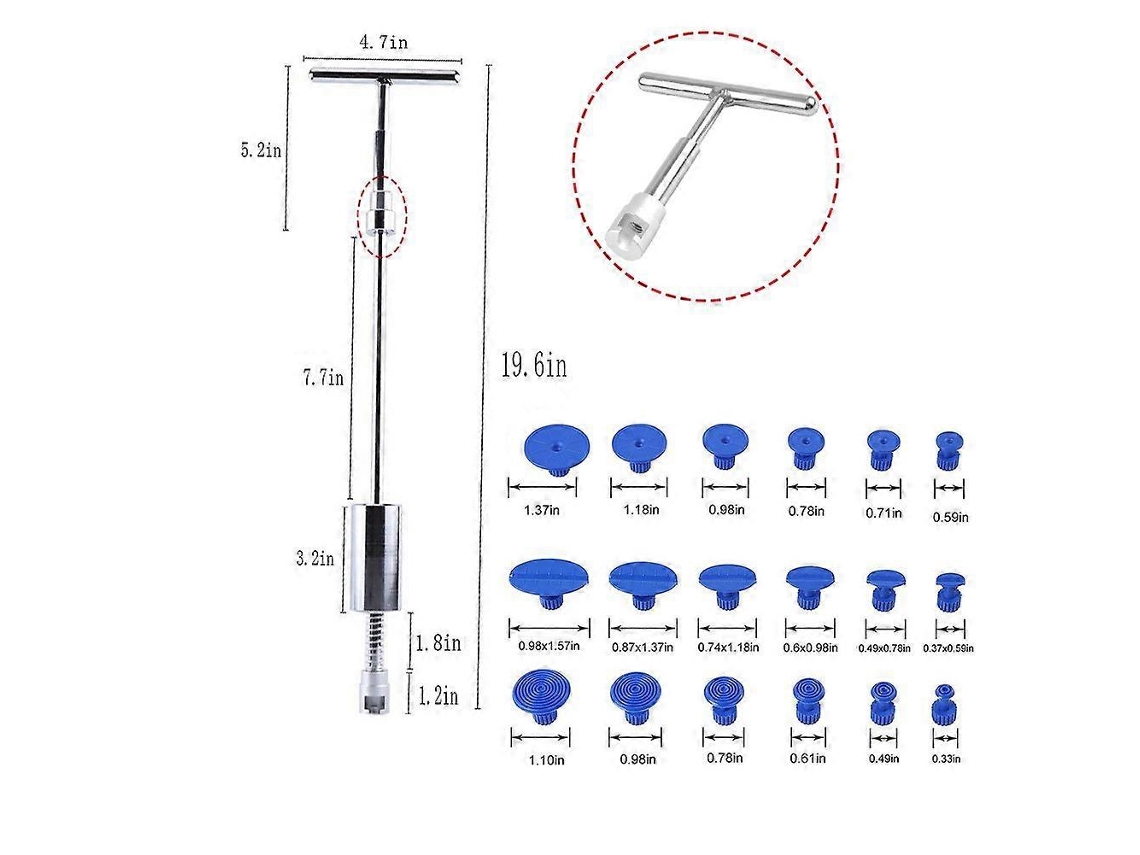 19pcs Martillo Deslizante Herramienta Reparación Chapa Sin Pintura Coche Tipo T Barra Martillo Deslizante