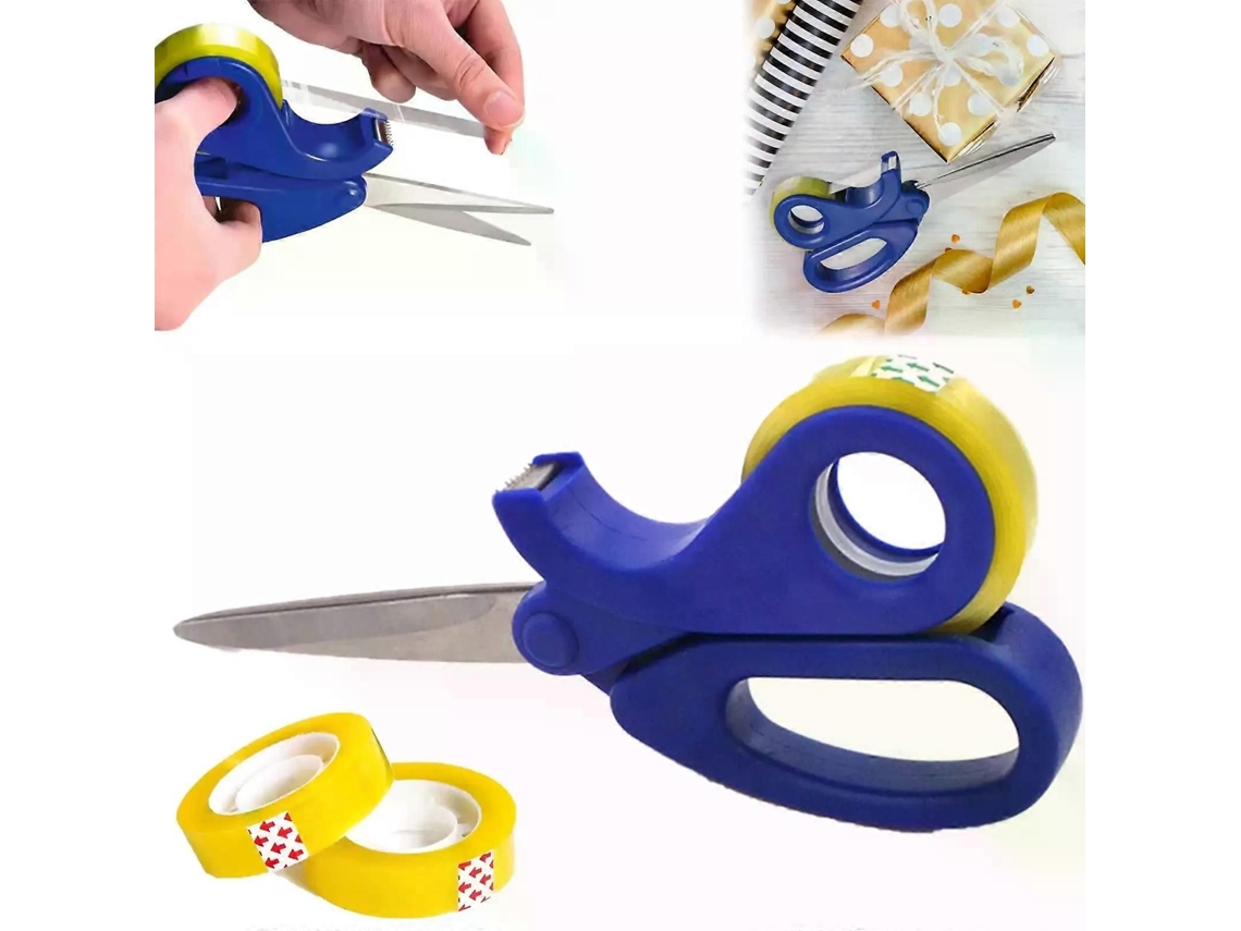 Tijeras y dispensador de cinta adhesiva transparente integrado, cortador de adhesivo, para Me Sa, ideal para pre-envolver GOKOCO