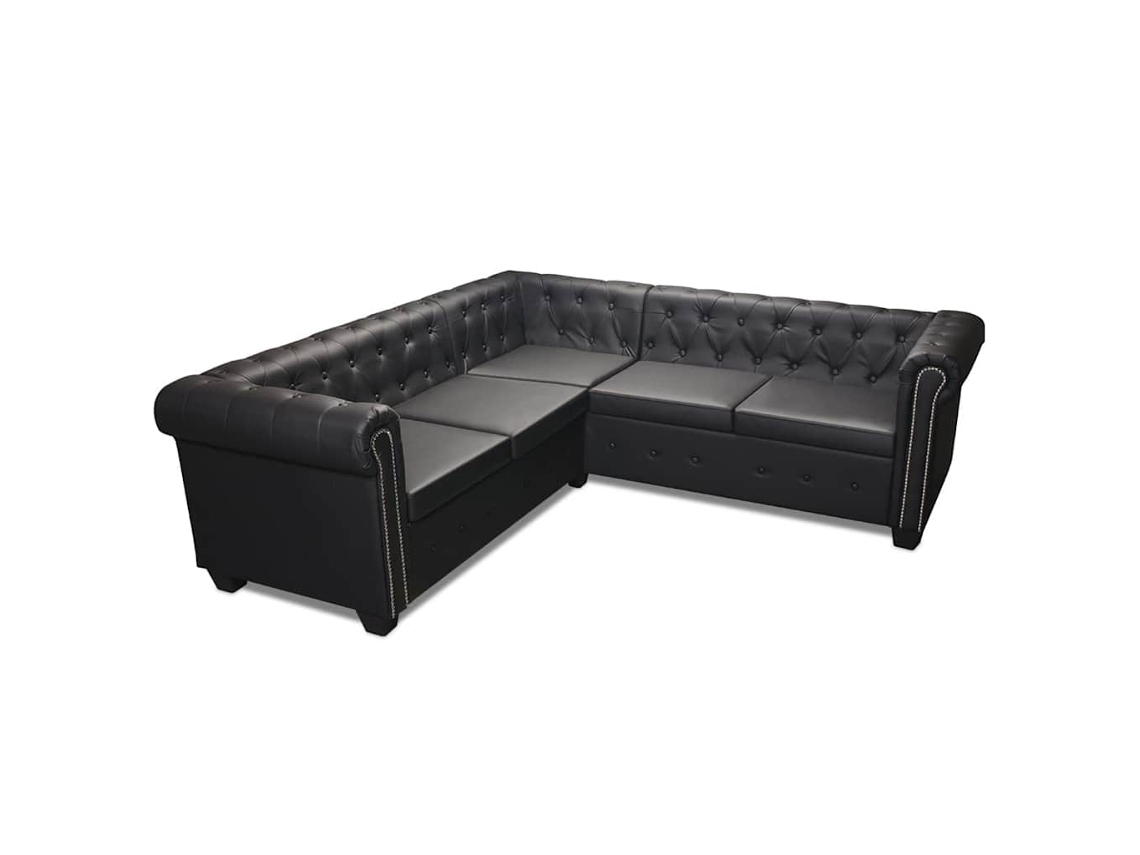 Maison Exclusive - Sofá De Esquina Chesterfield 5 Plazas Cuero Artificial Negro