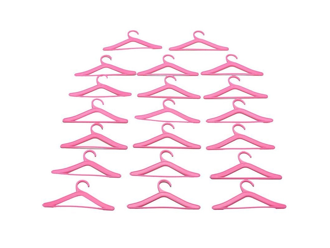 20 Perchas De Plástico Rosa Para Ropa Y Accesorios De Muñecas Barbie.