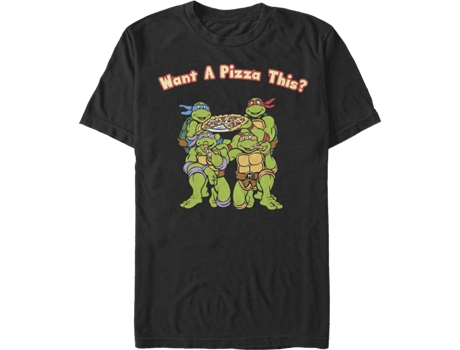 Camisetas Unisex DEEPSTONE Want A Pizza This Teenage Mutant Ninja Turtles Negro (L)