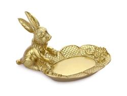 Bandeja De Anillos Con Estatua De Conejo Sentado En Oro Para Joyas Y Decoración