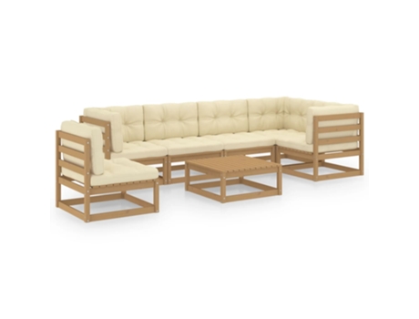 Conjunto 7 de muebles de jardín VIDAXL y cojines madera maciza pino