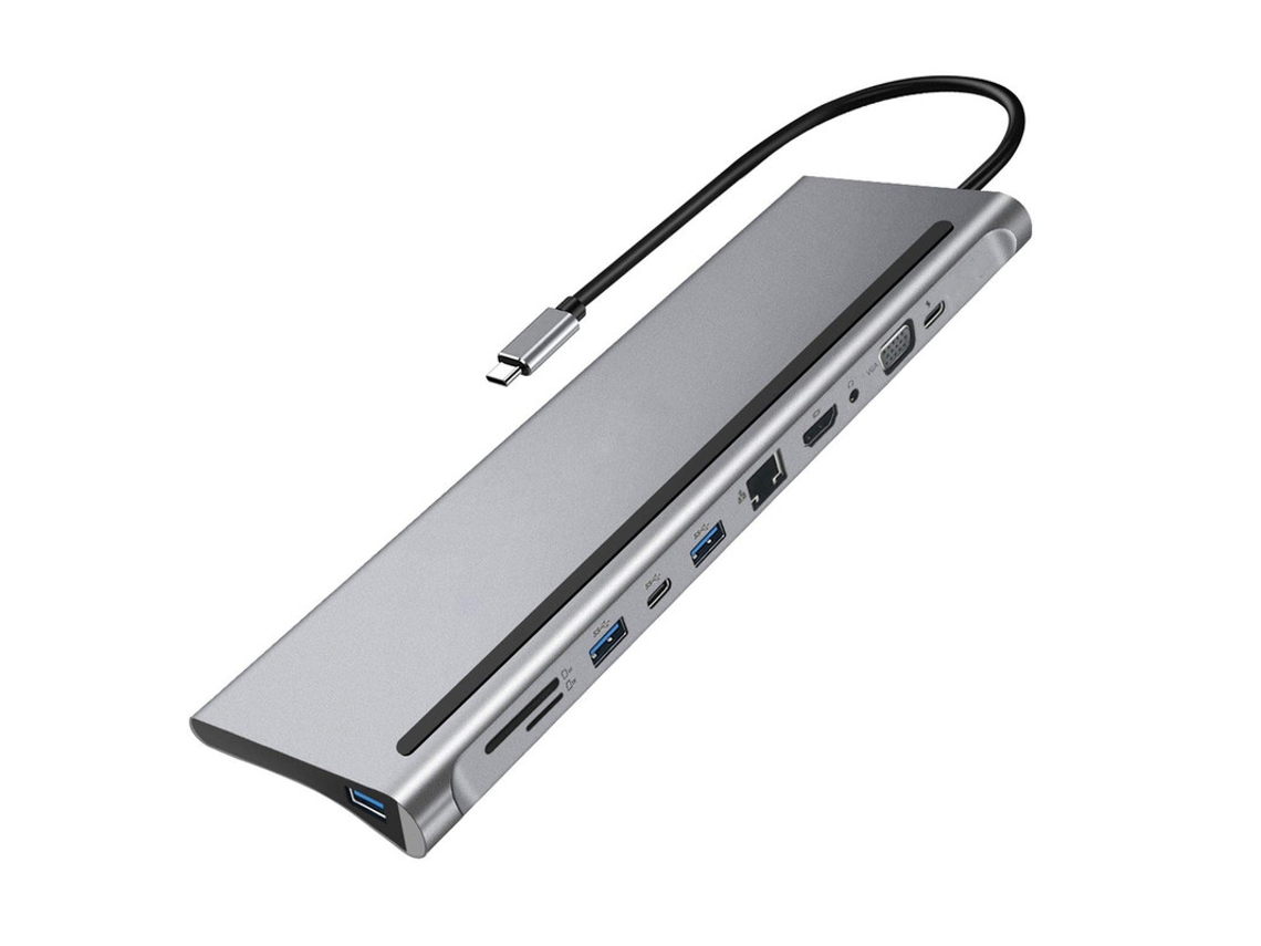 Estación de acoplamiento multipuerto Bestvite 11 en 1 para portátil con USB-C 4K, HDMI, VGA, SD, MicroSD y puerto de 3,5 mm para MacBook (gris)