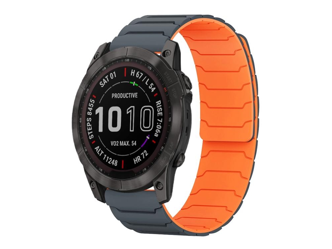 Bracelete Para Garmin Fenix 8 / 7x / 6x / 5x (26mm) - Silicone Magnético Cinza E Laranja