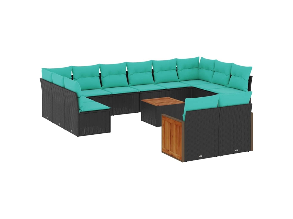 Conjunto de sofá de jardín de 13 piezas con cojines, ratán negro. Exclusivo de MAISON.