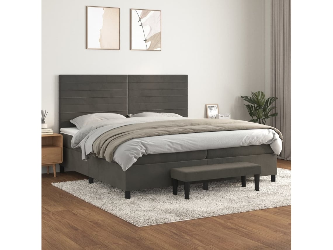 Cama Box Spring Con Colchón Terciopelo Gris Oscuro 200x200 Cm