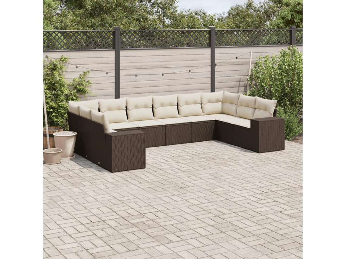 10 unidades Conjunto. Sofás Jardim Com Almofadões Vime Pe Castanho Dkd Home Decor