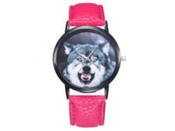 Reloj Hombre Ultradelgado Con Dial Cabeza Animal Cuero Pu Quartz Rojo Rosa