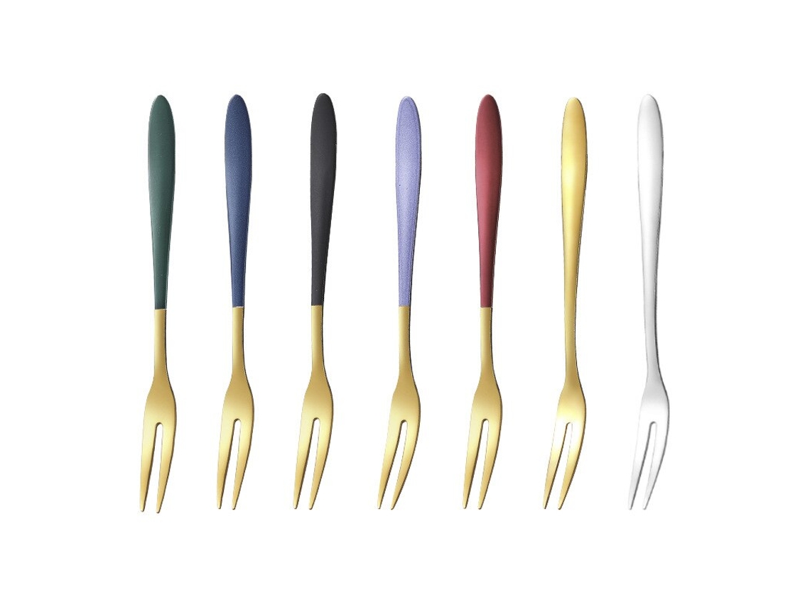 Juego de 7 tenedores de postre de acero inoxidable para frutas, pasteles y ensaladas Aeuzwr