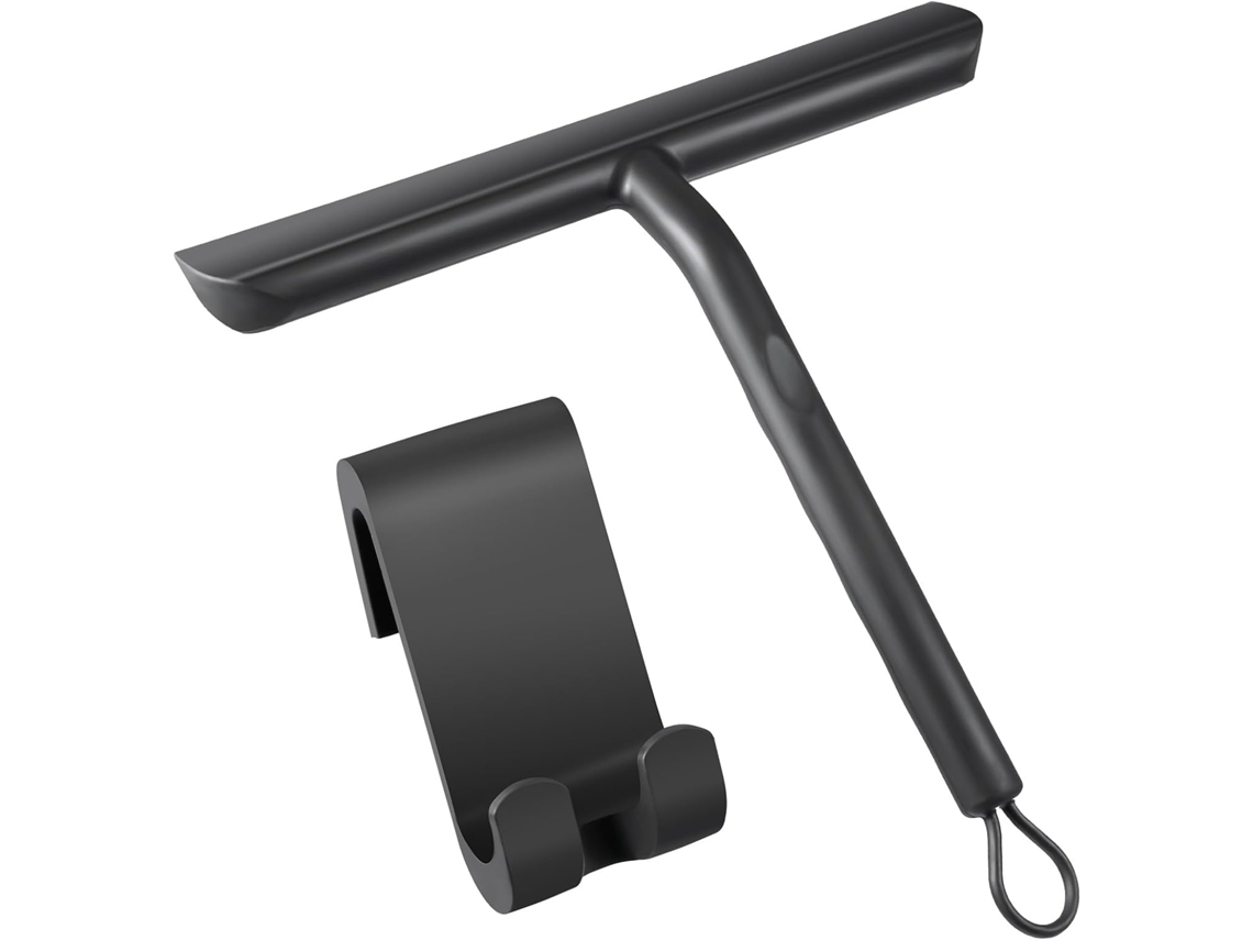 Raclette de Limpieza Sin Rayas para Puertas de Cristal, Baño con Soporte Negro de 21cm, Raclette de Silicona para Cristales de Coche, Espejos, Etc.