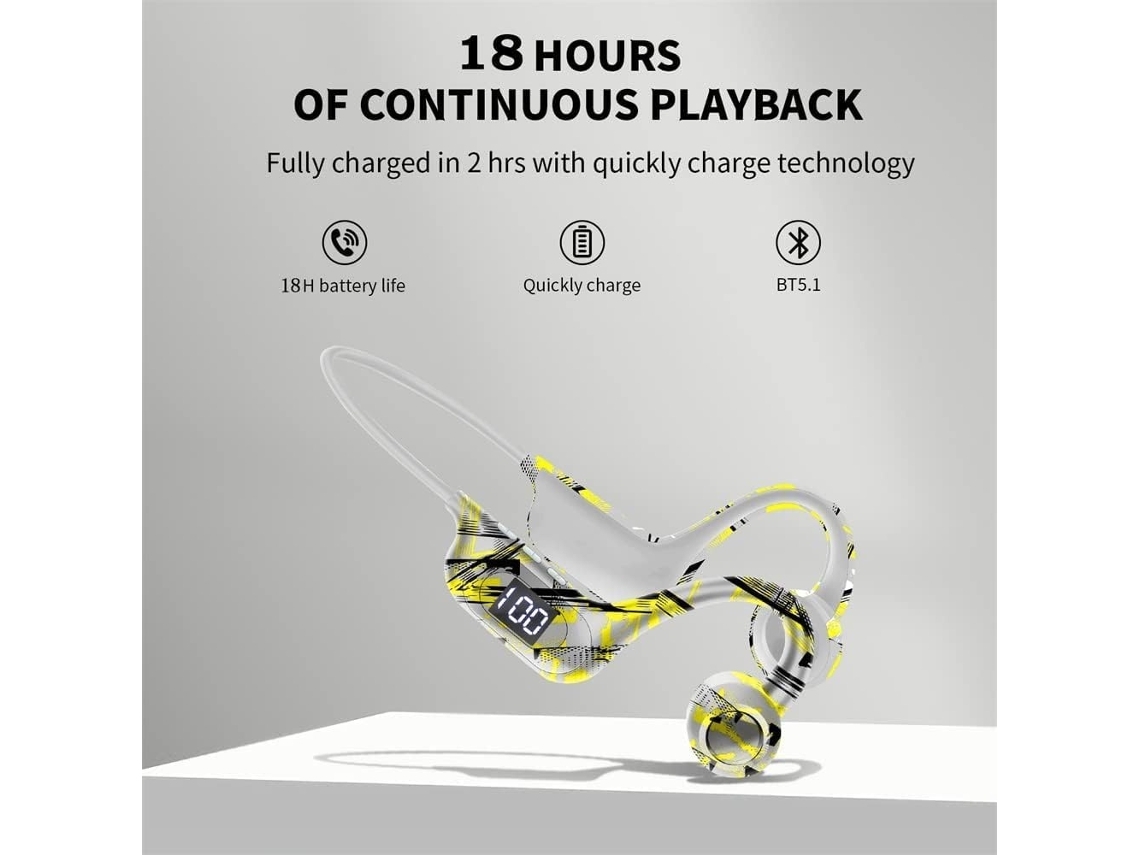 Auriculares de conducción ósea Auriculares inalámbricos de oído abierto Bluetooth 5.3 Auriculares inalámbricos con sonido estéreo de alta fidelidad con pantalla LED YEMAESRE