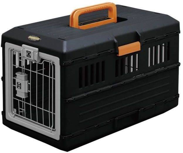 Iris Ohyama Porta mascotas caja transporte plegable 2 aberturas delantera y trasera asa bien ventilada para gato perros pegable negro 31.5x55x36.4cm hasta 12