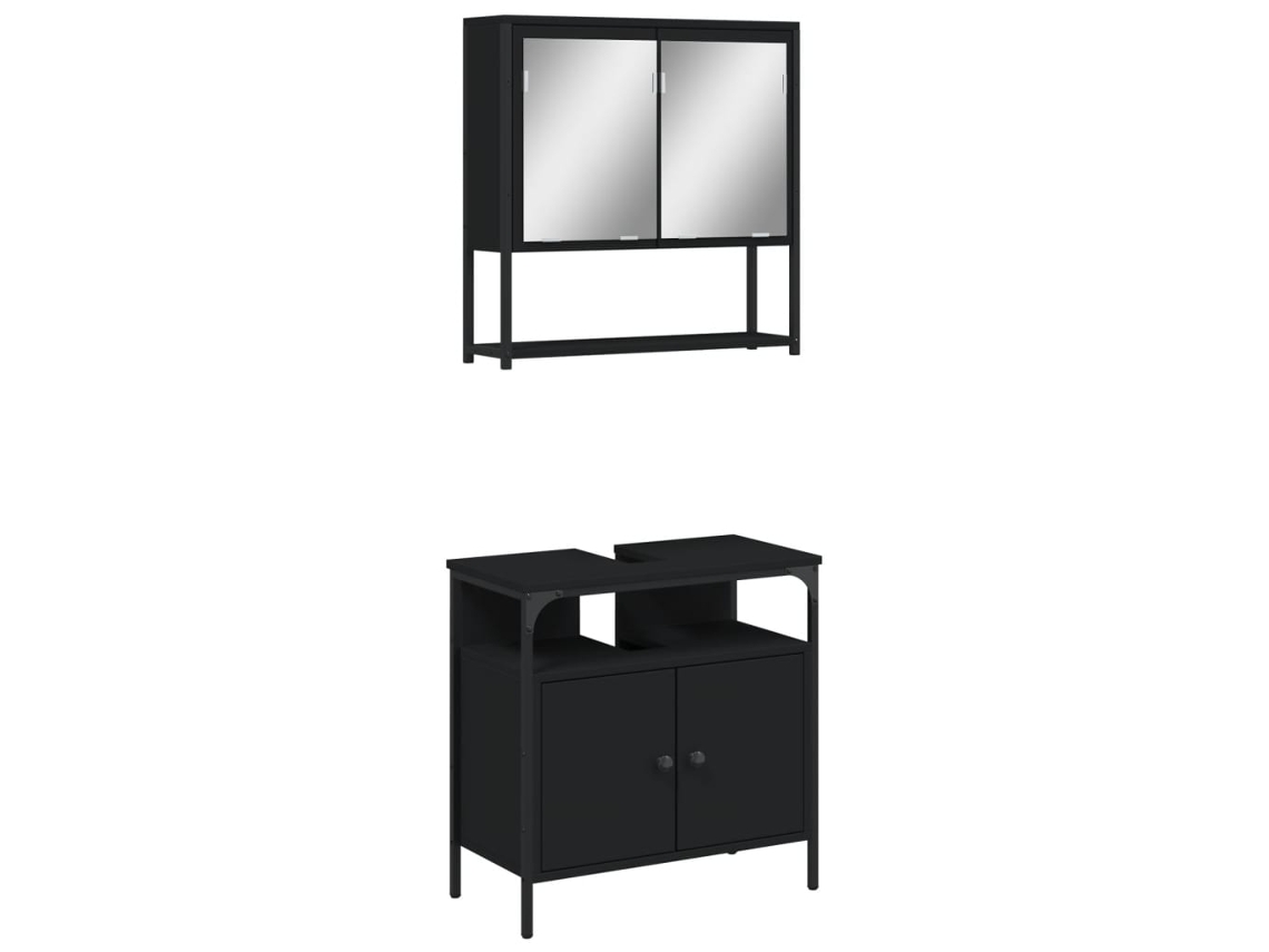 Maison Exclusive - 2 Pcs Conjunto Móveis Casa De Banho Derivados De Madeira Preto