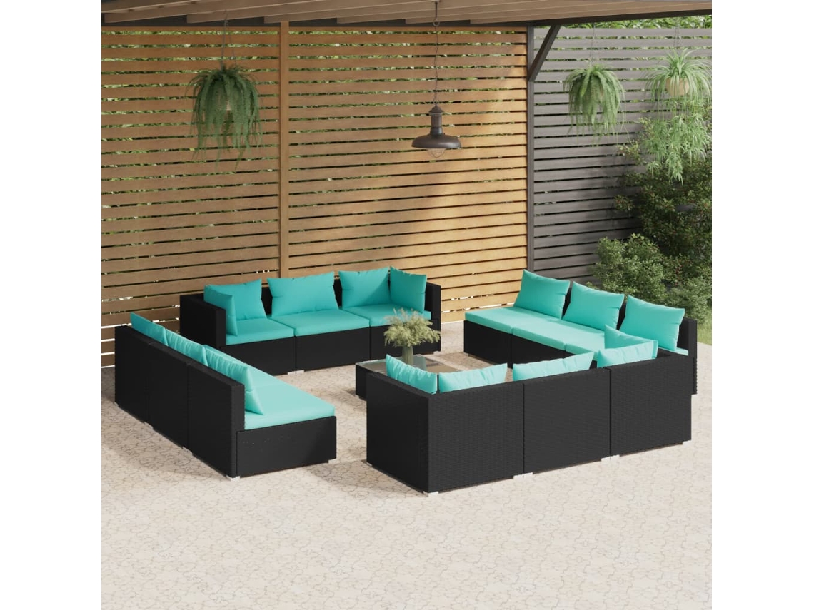 Conjunto de jardín DKD Home Decor de 13 piezas con cojines de mimbre negros