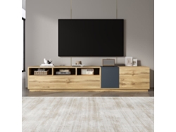 Mueble Tv Moderno 200 Cm - Diseño Contrastante, Compartimentos Abiertos - Negro, Gris, Natural