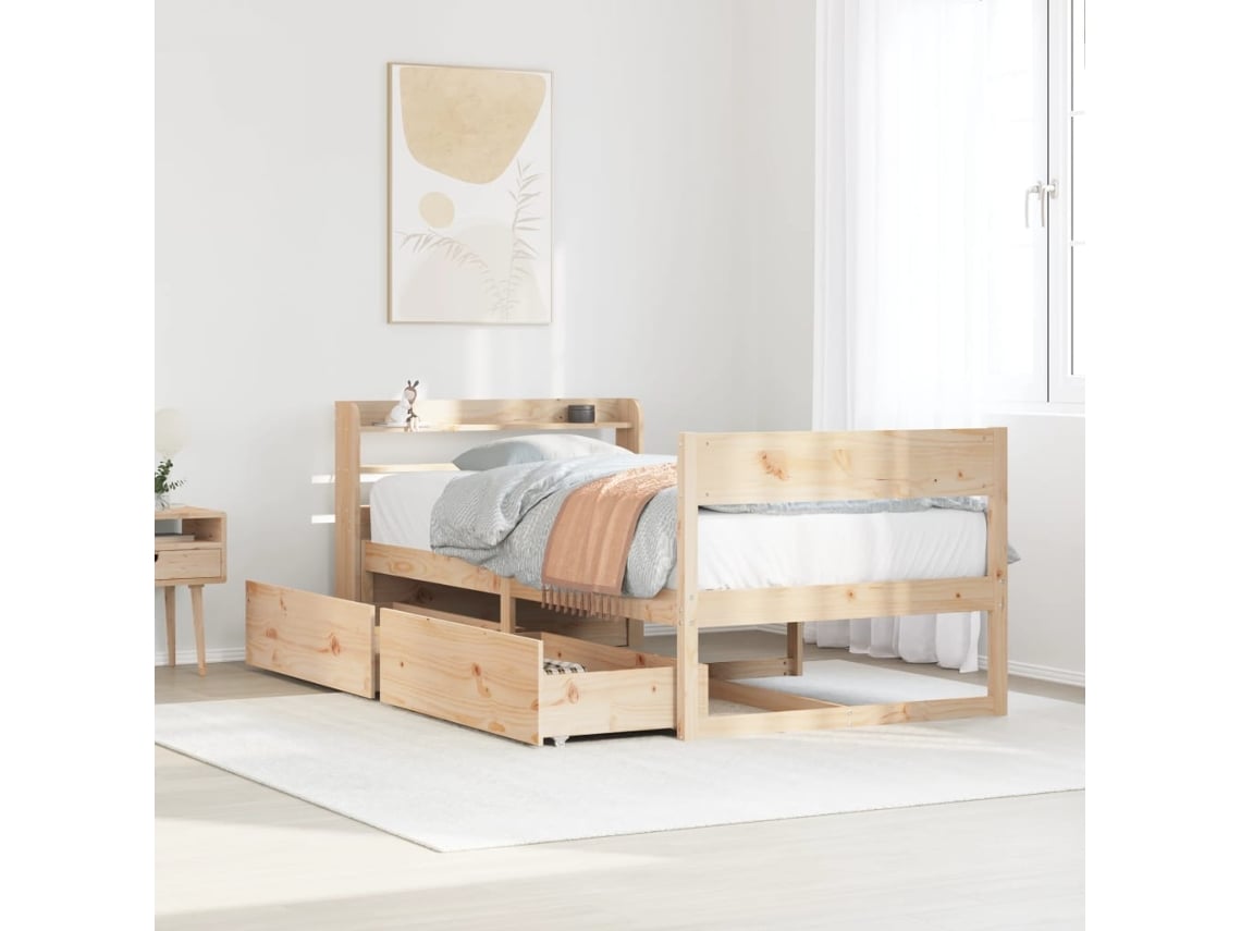 Estructura De Cama Sin Colchón Madera Maciza De Pino 90x190 Cm