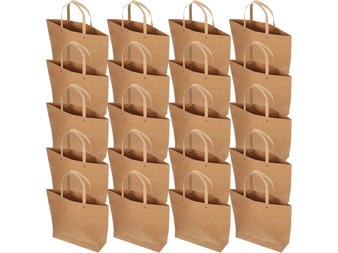 Juego De 25 Bolsas De Regalo Kraft Vintage Con Asas, Pequeñas Bolsas De Papel Kraft Marrón Liso.