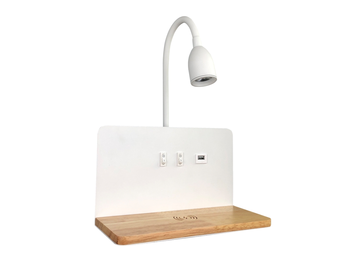 Aplique De Pared Led Para Interior (blanco) Con Puerto Usb Y Función De Carga Inalámbrica, Rotación De 360°.