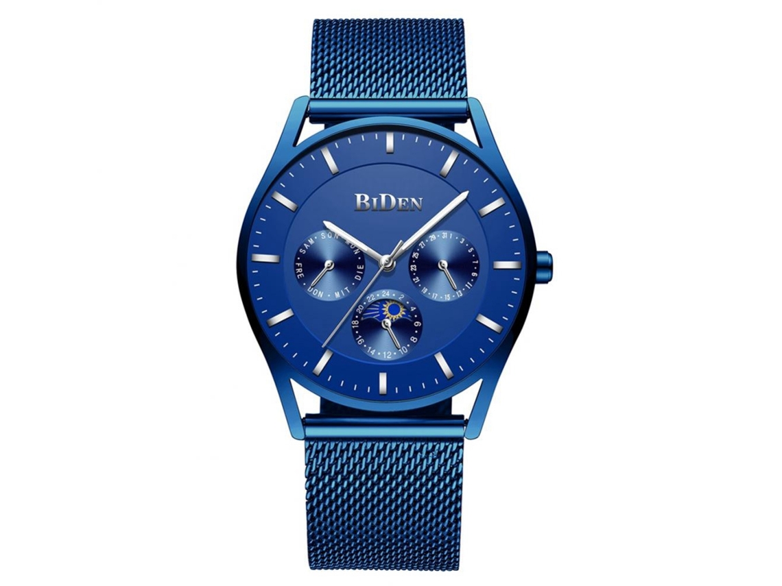 Reloj Hombre Biden Acero Inoxidable Correa Malla Cuarzo Dial Redondo Calendario