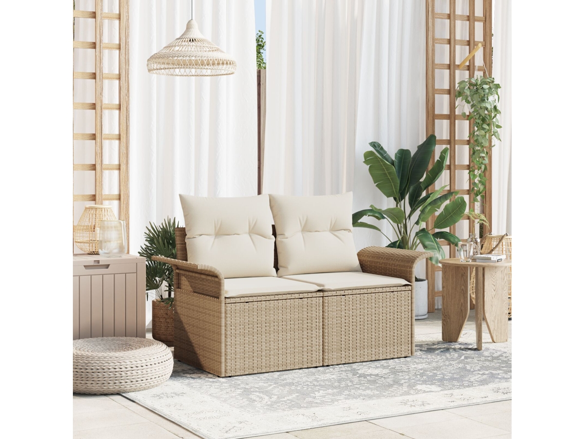 Sofá de jardín de 2 plazas con cojines beige de ratán sintético Lovely Home