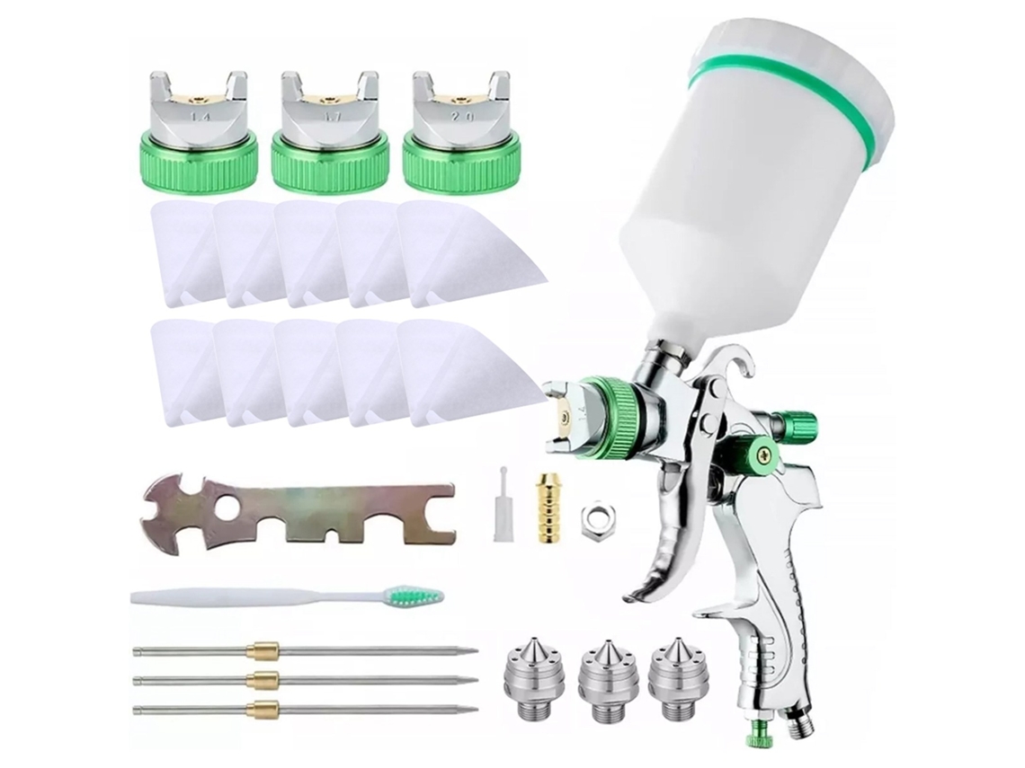 Kit De Pintura Automotriz Hvlp De Alimentación Por Gravedad Con Boquillas De 1,4/1,7/2,0 Mm Y Vaso De 600 Cc