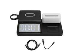 Cargador Inalámbrico Con Despertador, Luz Nocturna, Calendario, Reloj Para Teléfono Y Auriculares - Negro