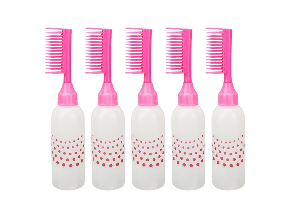5pcs Botellas Peine Para Tinte De Pelo Con Escala Graduada Aplicadores De Color Raíz Rosa