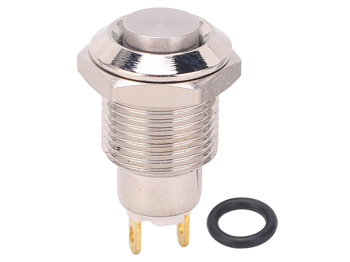 Pulsador momentáneo metálico resistente al agua con cabezal redondo alto, 10 mm, 3 V