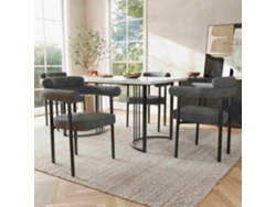Juego de mesa y sillas de comedor de 5 piezas, patas de metal de diseño, 4 sillas huecas de gamuza gris, estilo gris cómodo y elegante.