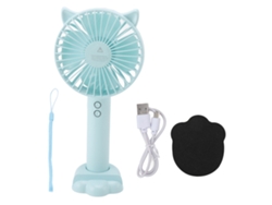 Ventilador portátil recargable por USB, 3 velocidades, azul claro.