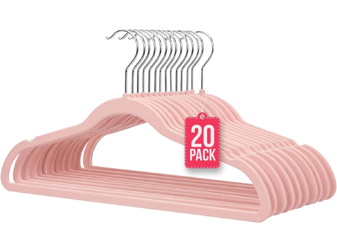 COM-FORT HOUSE | Percha Terciopelo | Color Rosa | Antideslizantes y Resistentes | Perchas para Ropa | Ideal para Chaquetas, Pantalones o Blusas | Diseño Elegante | 20 Unidades |