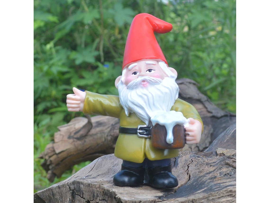 Estatua de resina de gnomo cervecero para uso decorativo en el jardín.