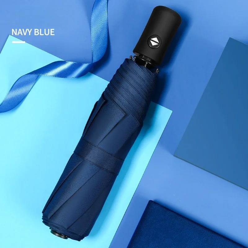 (azul Oscuro 8k) Parasol Y Sombrilla De Lluvia Automáticos De Vinilo De Ocho Varillas Para Protección Solar.