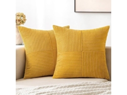 Conjunto De 4 Capas De Almofada, 45 X 45 Cm, Veludo Cotelê, Estilo Boêmio, Visual Estético, Ideal Para Sofá, Quarto E Sala De Estar, Amarelo Brilhante