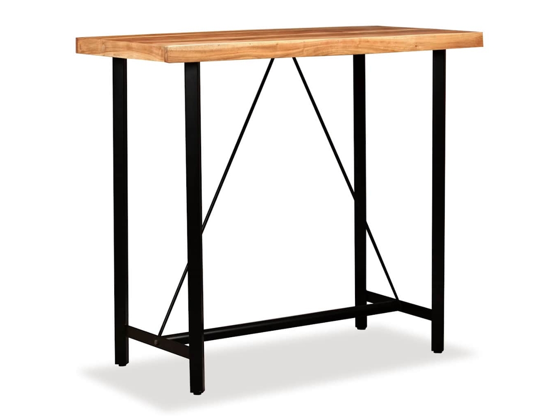 Maison Exclusive - Mesa Y 4 Taburetes Bar Madera Maciza Acacia Cuero Real Y Lona