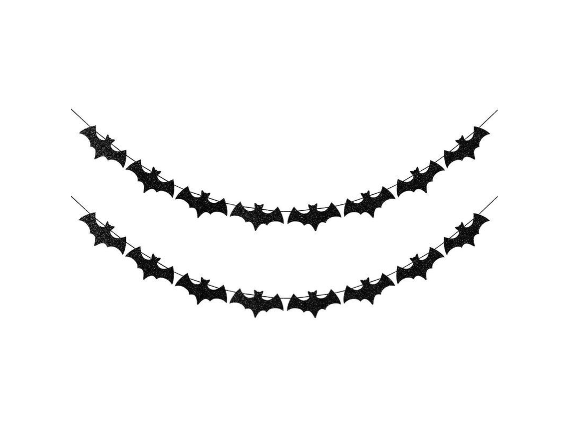Guirnalda De Murciélagos Con Purpurina - Decoración De Halloween (2 Piezas) Negra